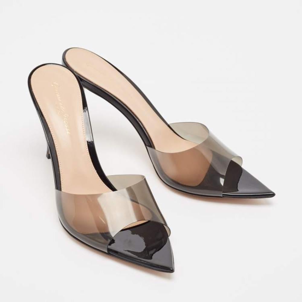 Gianvito Rossi Transparent/Black PVC and Patent Elle Slide Sandals