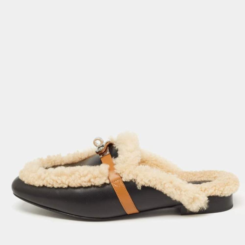 Hermes Black/Beige Leather and Shearling