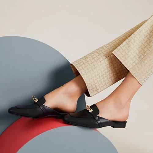 Hermes Black Leather Oz Mule