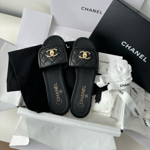 Chanel Black CC Leather Flat