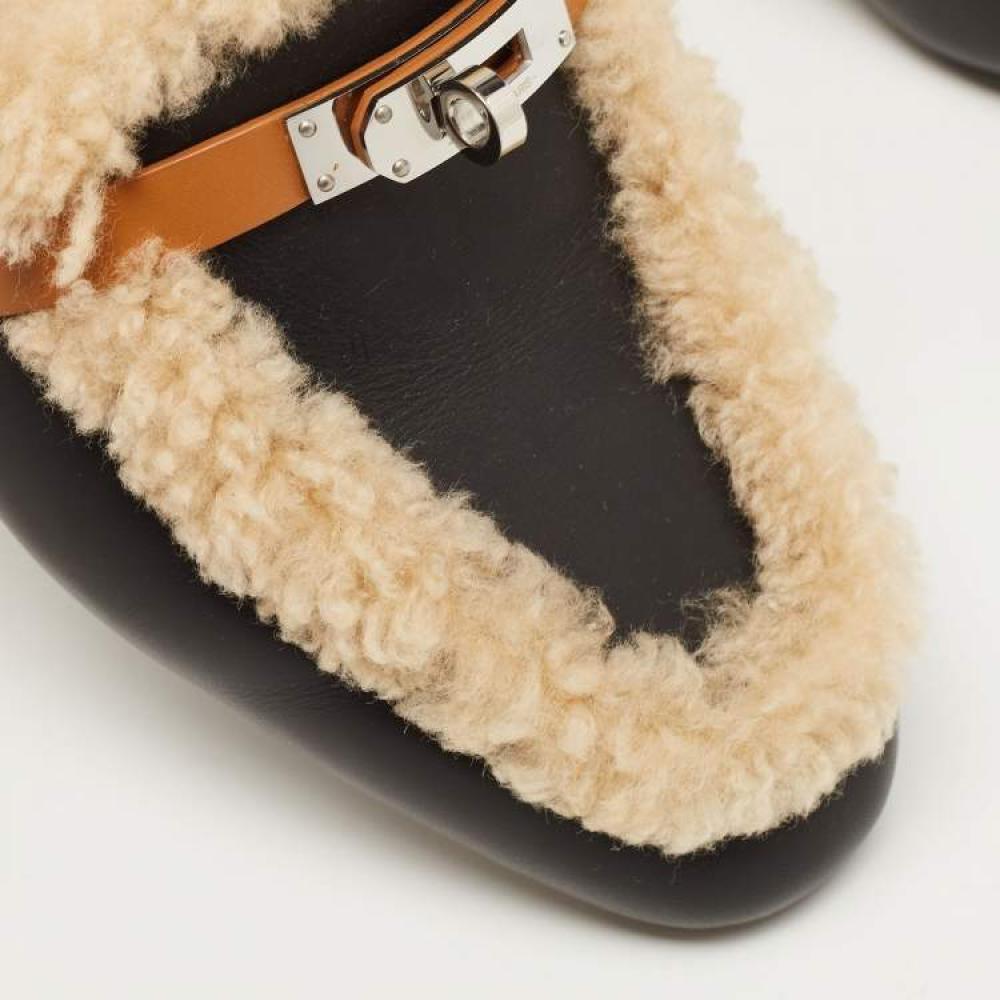 Hermes Black/Beige Leather and Shearling