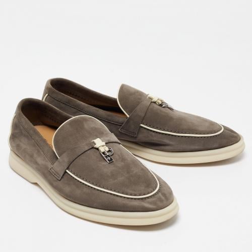 Loro Piana Grey Suede Summer Charms Walk Loafers