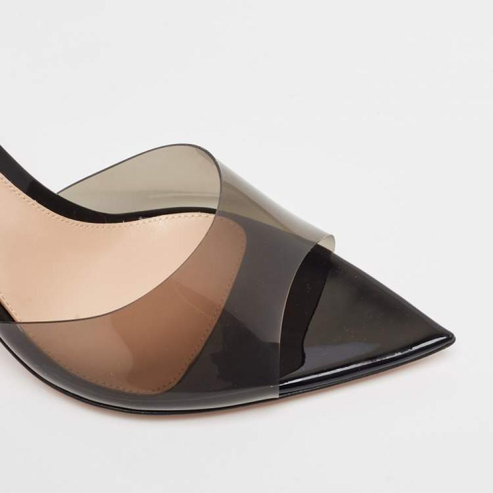 Gianvito Rossi Transparent/Black PVC and Patent Elle Slide Sandals