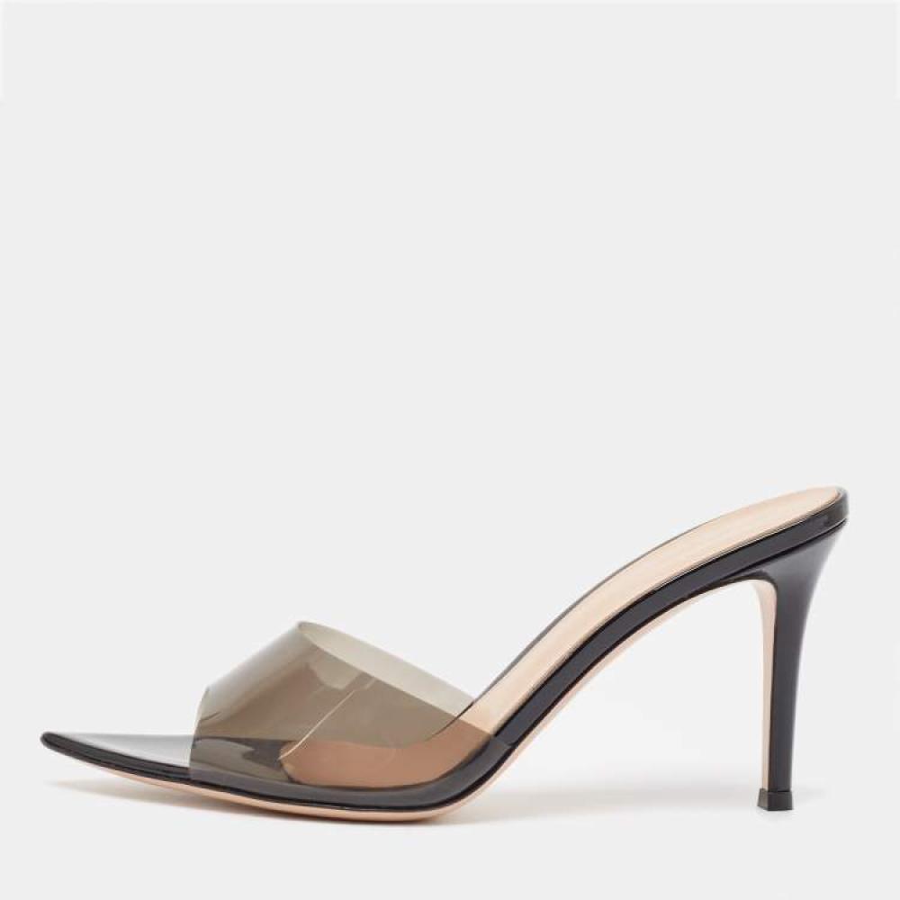 Gianvito Rossi Transparent/Black PVC and Patent Elle Slide Sandals