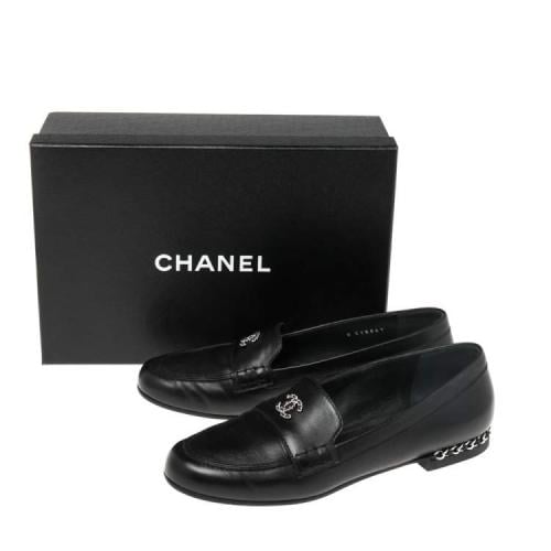 Chanel Black Leather Chain Loafers