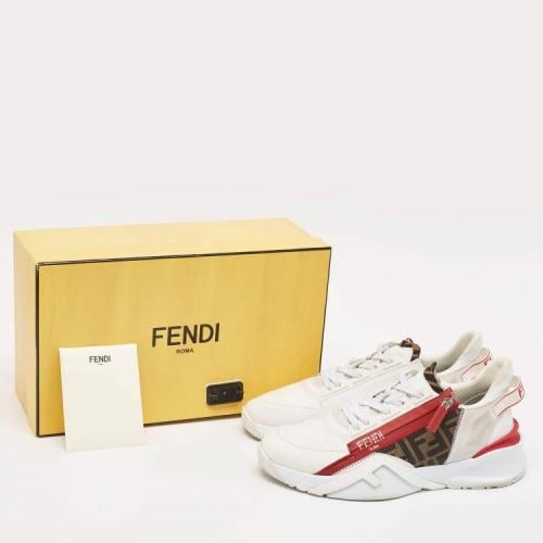 Fendi Multicolor Leather and Zucca Canvas Flow Sne...
