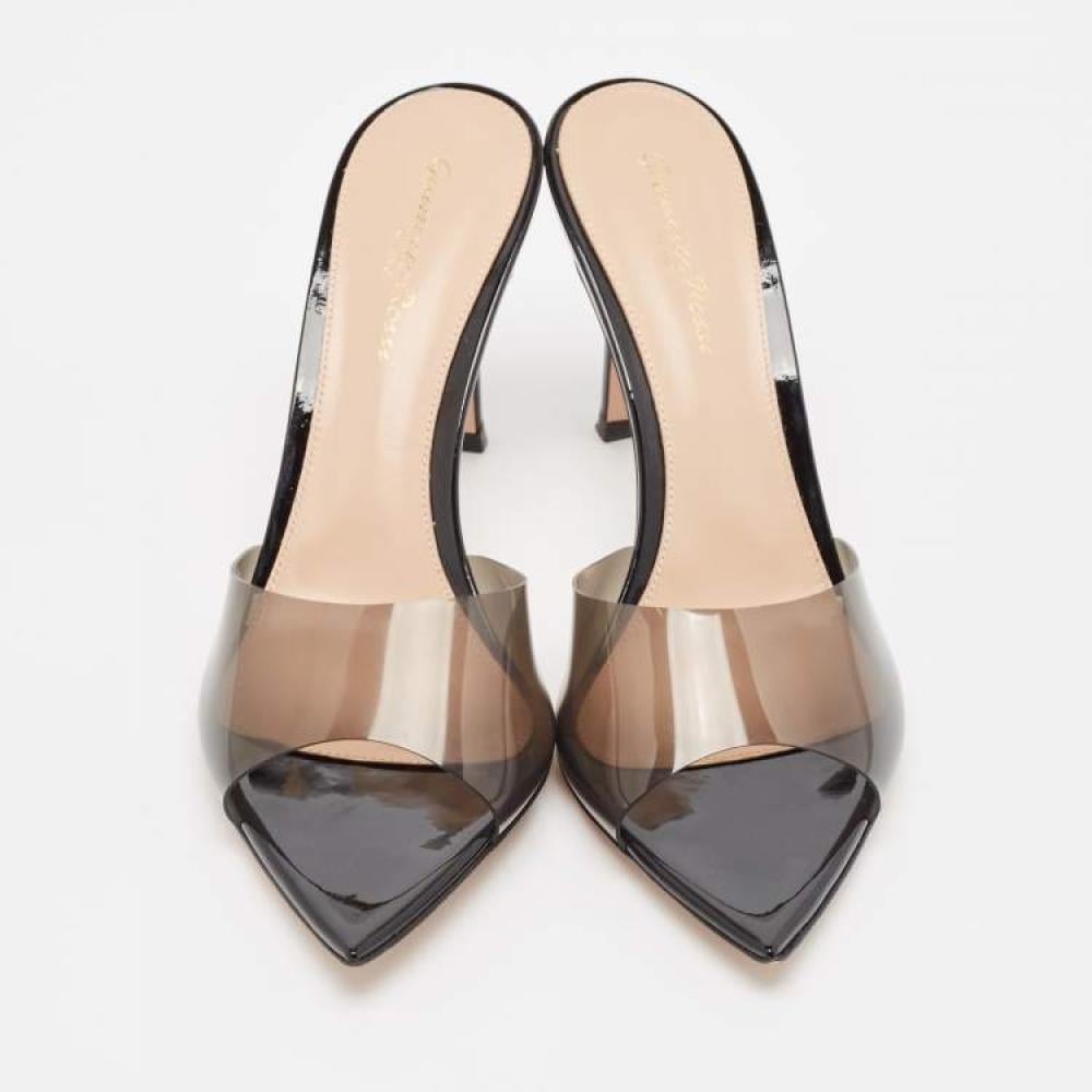 Gianvito Rossi Transparent/Black PVC and Patent Elle Slide Sandals