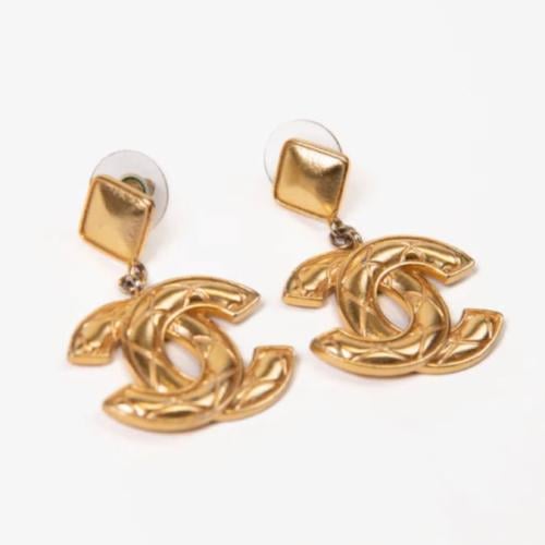 ChEar6 -Large Chanel CC Quilted Pendant Earrings