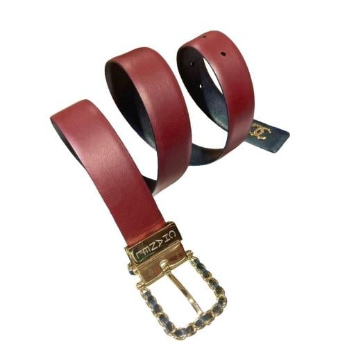Chanel Garnet Red Leather CC Buckle Belt