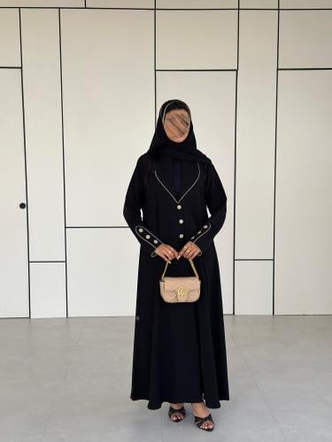 عباية كريب اسود مع بيج