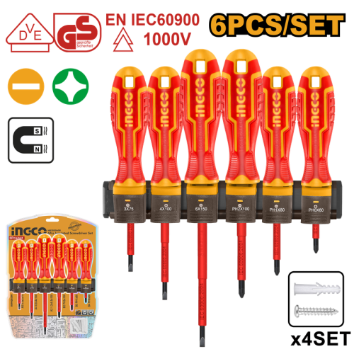 6 PCS Insulated Screwdriver Set طقم مفكات مسطح+فيل...
