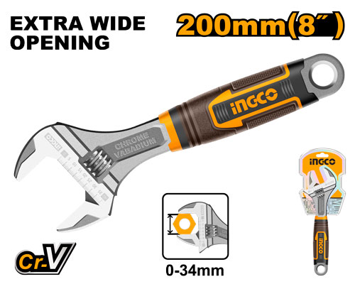 Adjustable wrench 0-34mm Length 8" soft handleمفتاح سبانة قابل للتعديل 0-34 ملي 8 بوصة يد بلاستيك رابر