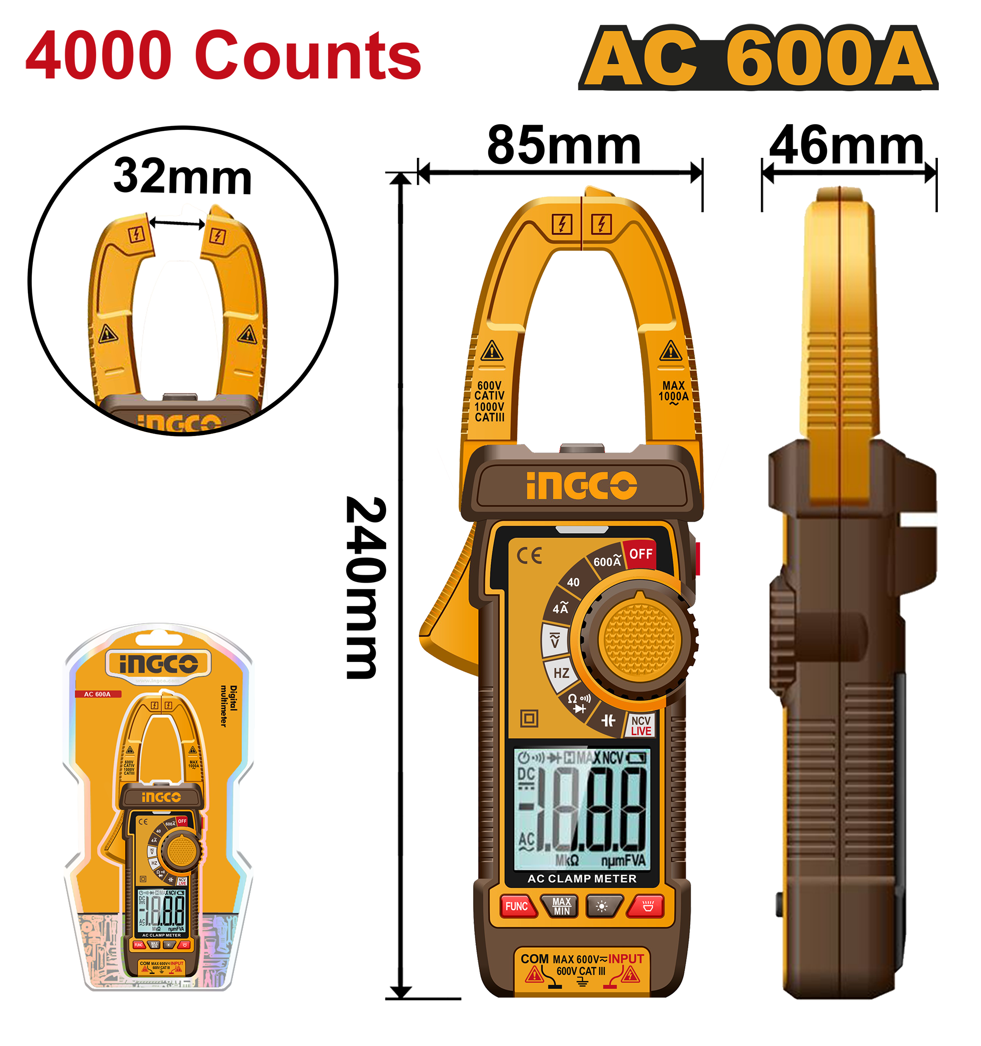 Digital AC clamp meter 600V- 600A جهاز قياس رقمي كلامبميتر 600 فولت 600 امبير