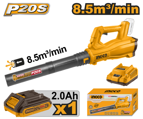 Cordless blower 20V 8.5m³/min with battery 2Ah & c...