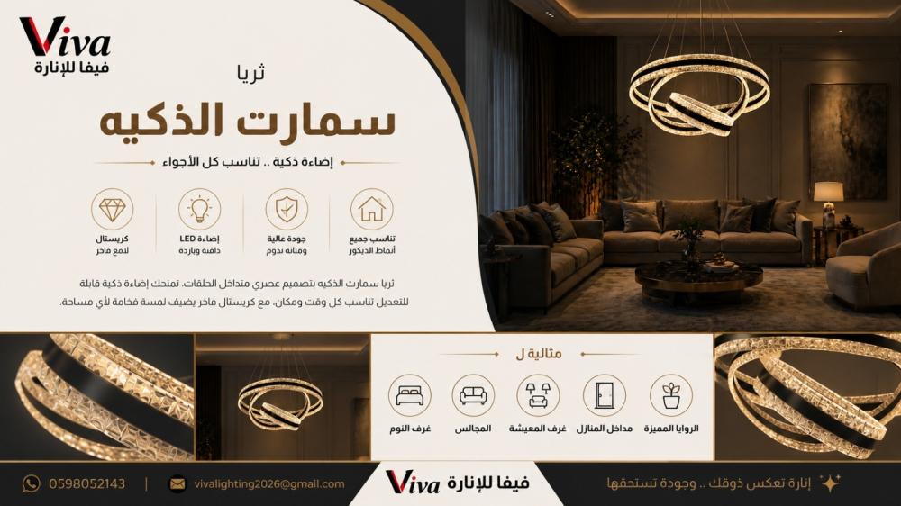 مستقبل الإنارة في منزلك: دليلك الشامل لثريات "السمارت" والتحكم الذكي | فيفا للإنارة