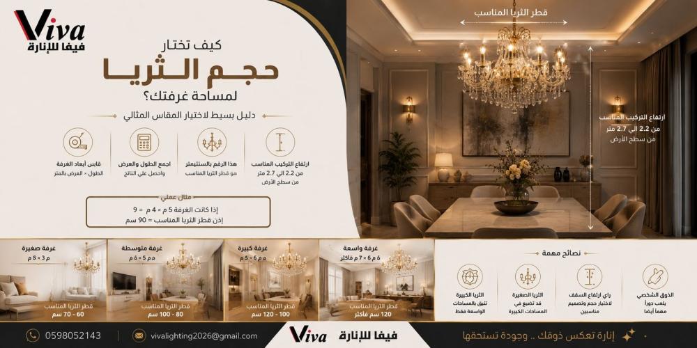 هندسة الأبعاد: الدليل الشامل لاختيار المقاس المثالي لثريا منزلك دون الوقوع في أخطاء الديكور