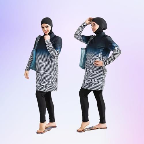 ملابس سباحة نسائية محجبات مع قبعة - لون أسود أو كح...