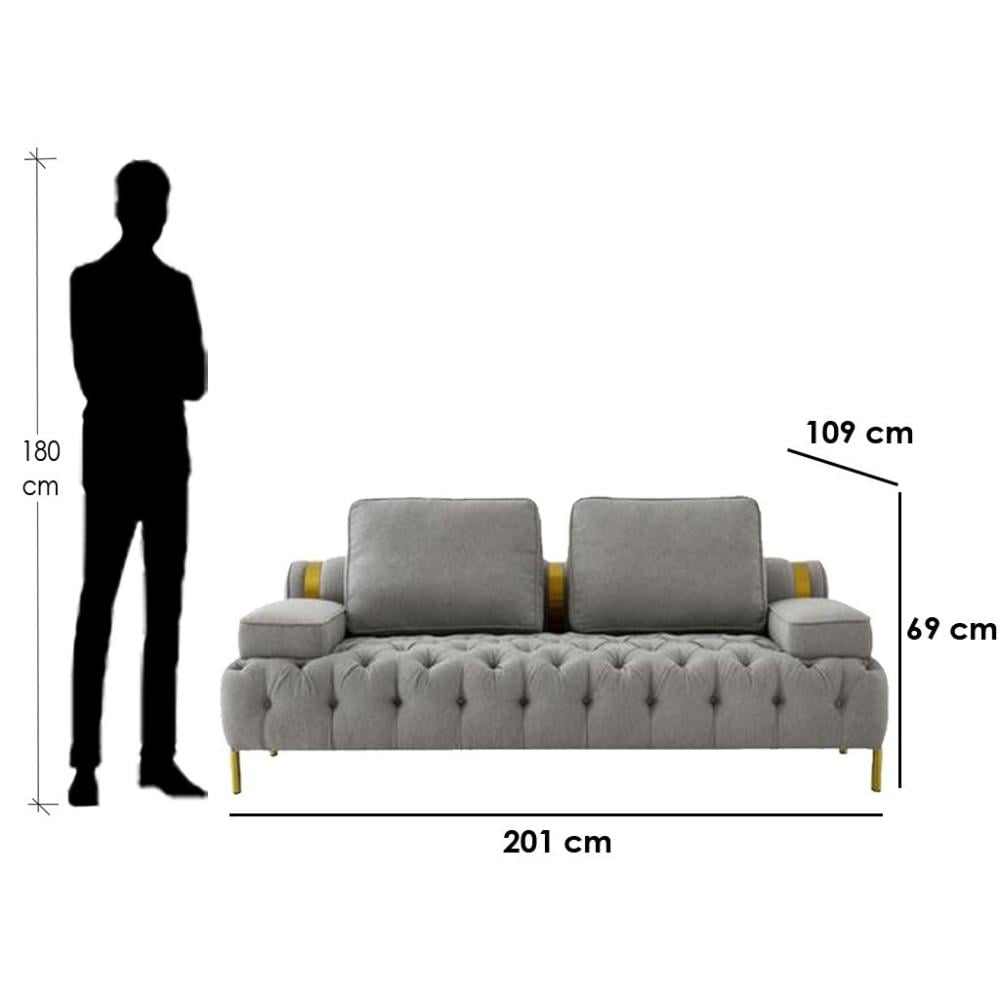 كنبة بمقعدين 69×201×109 سم  - رمادي