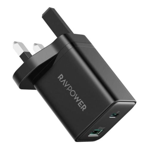 شاحن جداري راف باور 20 واط بمنفذ USB-C ومنفذ USB-A