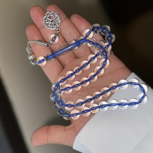 سبحة بكلايت شفاف خيط ازرق