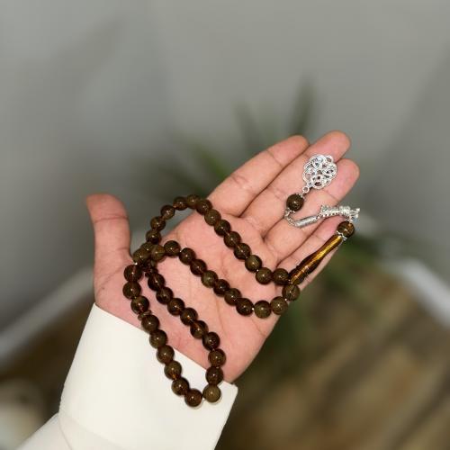 سبحة عسلي خرز صغير