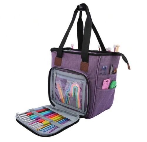 حقيبة شنطة لخيوط الكروشية وأدواتها - بنفسجي