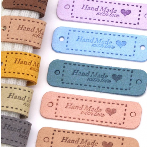 تاق ليبل جلد مخمل صنع يدوي بحب Handmade (5 حبات) ملونة