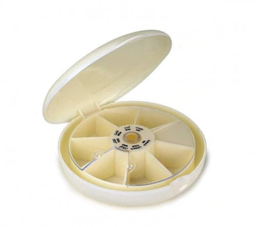 علبة لتنظيم الادوية دائرية اسبوعية مع غطاء ابيض 001