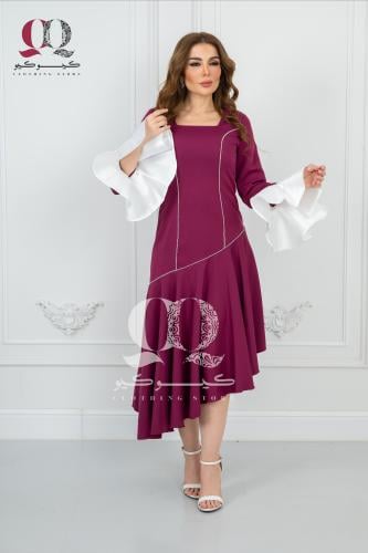فستان ميدي بأكمام واسعة غير متماثل التصميم