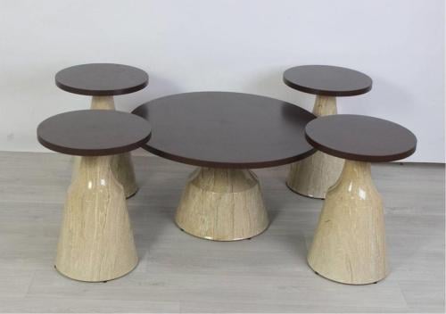 طقم طاولات خدمة سيراميك - 5 قطع - أسود ولؤلؤي