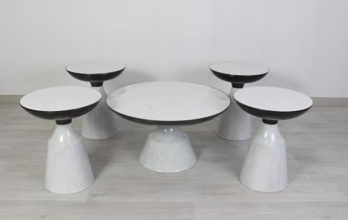 طقم طاولات خدمة سيراميك - 5 قطع - أسود ولؤلؤي