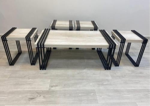 طقم طاولات عصري بإطار معدني - لون بيج