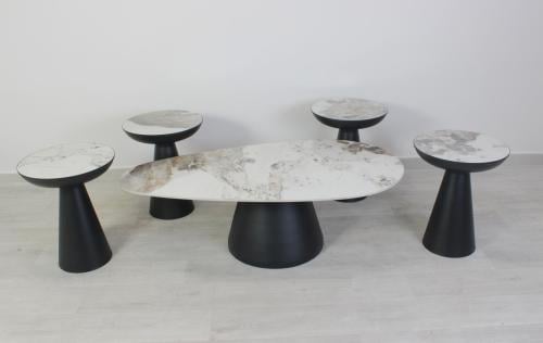 طقم طاولات 5 قطع بسطح بيضاوي سيراميك - أسود وأبيض