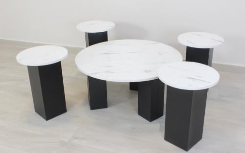 طاولات خدمة - 5 قطع لون أسود وأبيض