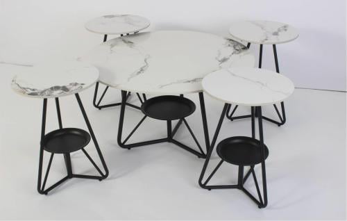 طقم طاولات سيراميك - 5 قطع - أبيض