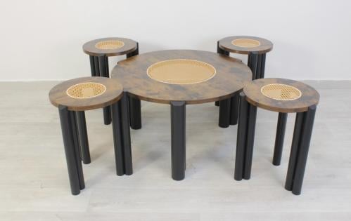 طقم طاولات خشبية بتصميم حديث - بني وأسود