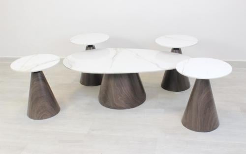 طقم طاولات خدمة 5 قطع - بني وأبيض