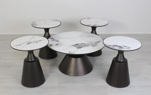 طقم طاولات خدمة سيراميك - 5 قطع - أسود ولؤلؤي