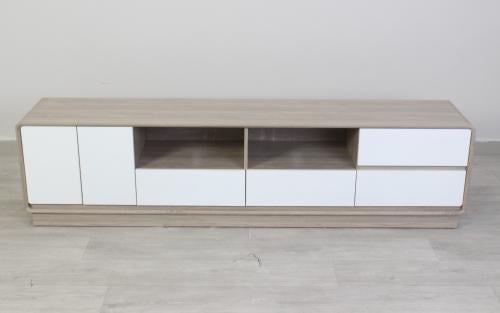 طاولة تلفزيون بتصميم كلاسيك - بيج وأبيض