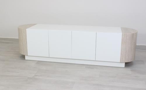 طاولة تلفزيون مع خزائن - أبيض