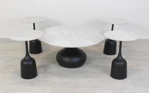 طقم طاولات خدمة سيراميك - 5 قطع - أسود ولؤلؤي