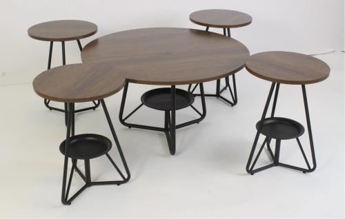 طقم طاولات سيراميك - 5 قطع - بني