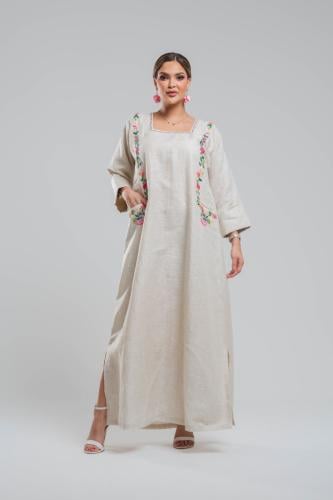 ثوب لينن مطرز يدوي