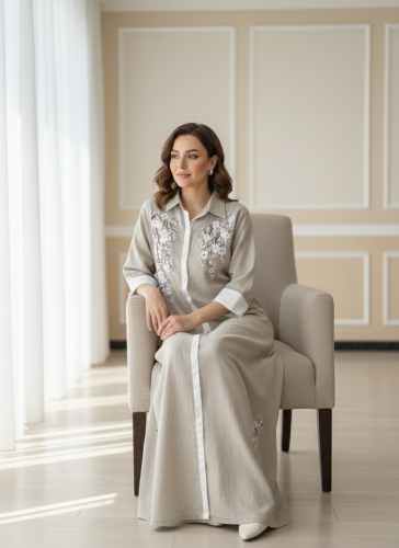 ثوب لينن مطرز