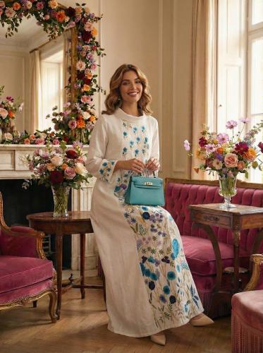 ثوب مطرز بالتركواز