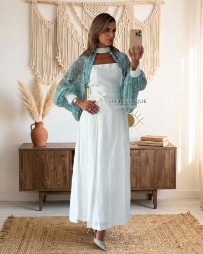 فستان اكمام ترتر مع حزام تيفاني