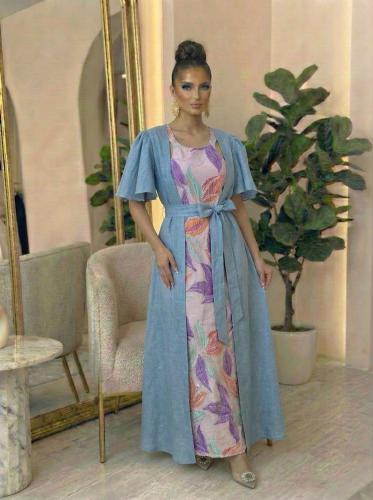 فستان لينن مع جاكارد