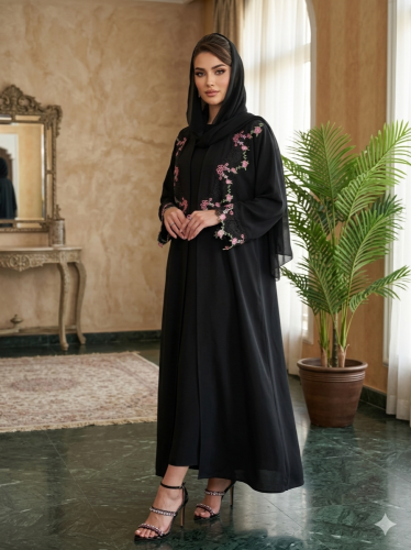 عباية كريب بورود عبايات جيجي بوتيك