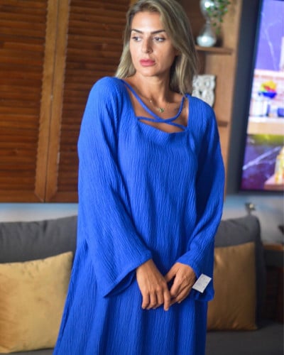 ثوب لينن مكسر نيلي