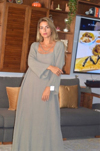 ثوب لينن مكسر كاكي